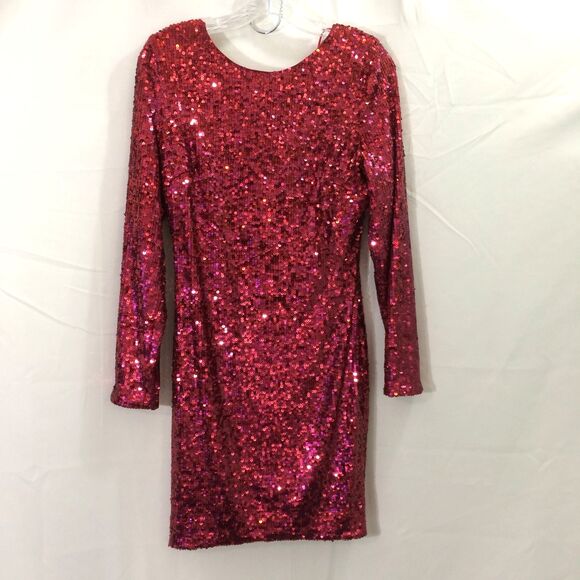 NEW Dress The Population Full Sequins Dress Bodycon Stretch Rouge Lola Club L - Picture 2 of 6